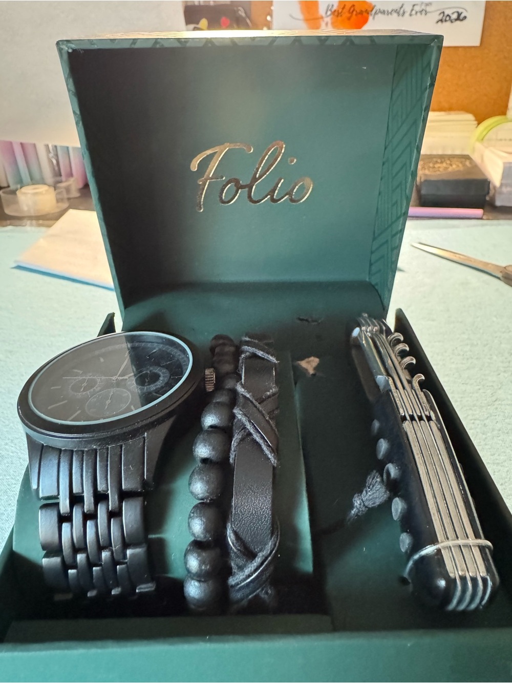 Black Men's Watch and Bracelet Gift Set